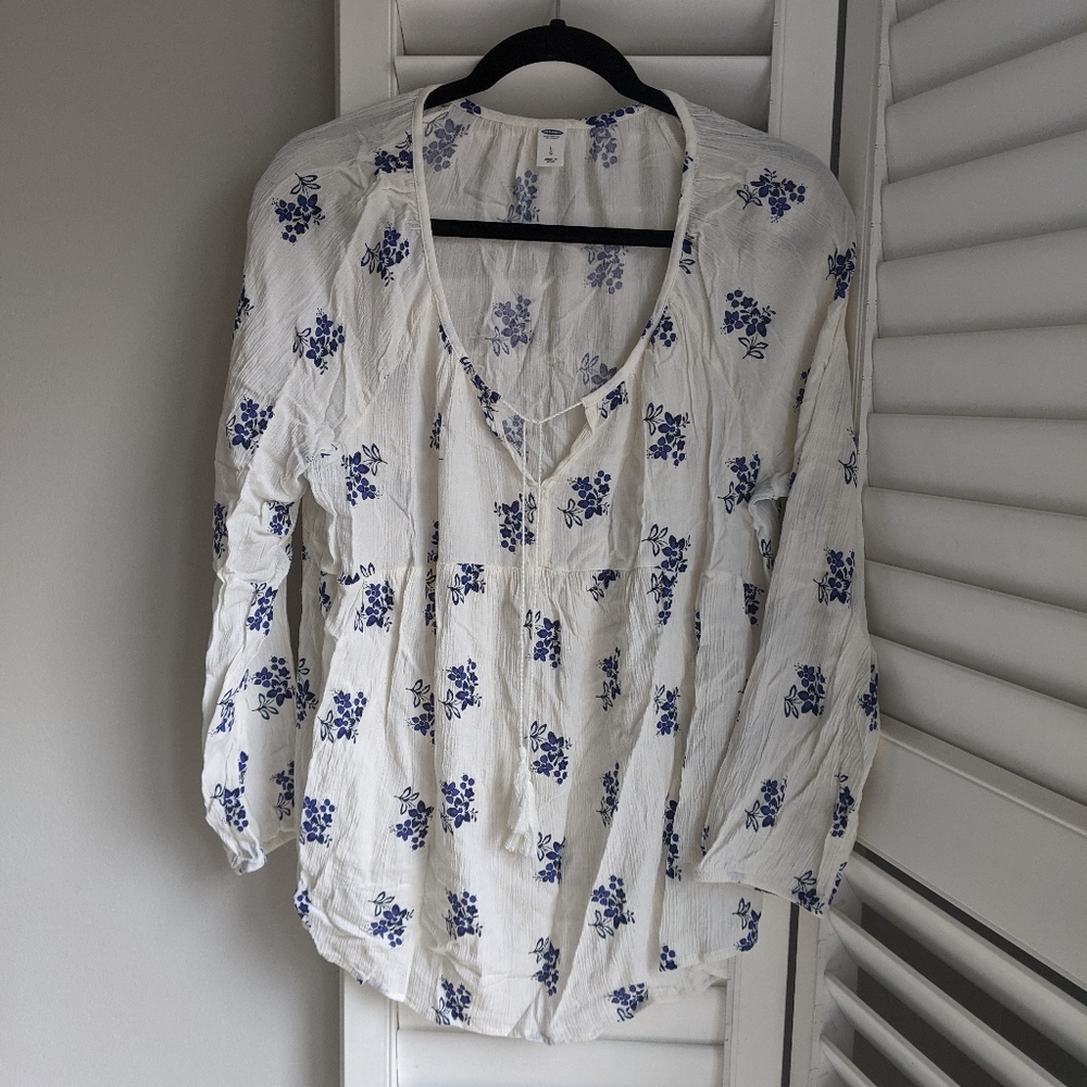Old Navy Floral Tunic Shirt with tassel ties